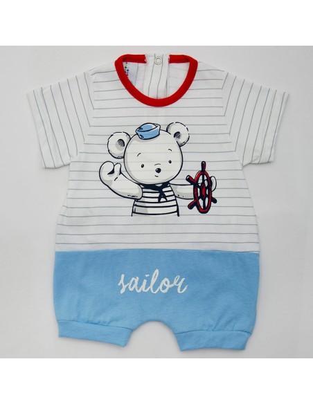 pijama pelele para verano en algodón de manga corta muslher infantil para niño modelo osito marinero