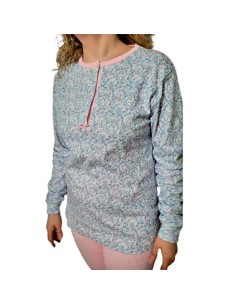 pijama de mujer en algodón de invierno flores en celeste de catana