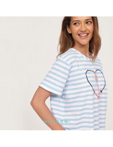 pijama para mujer en manga corta con pantalón pirata muydemi corazón anclado
