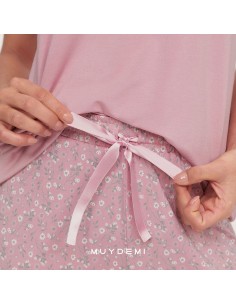 pijama de mujer con pantalón pirata y cordón en cintura muydemi 260013 rosa palo