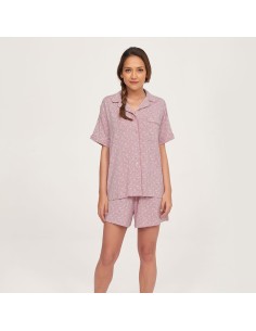 pijama de verano para mujer abierto mudemi 260015 rosa palo con flores