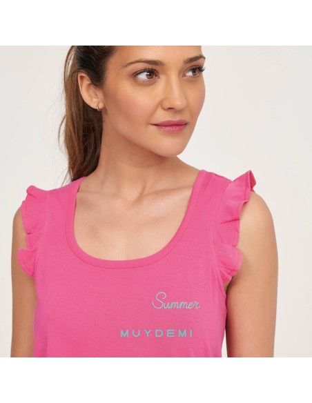 pijama para mujer de verano muydemi pantalón de rayas fuxia