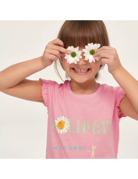 pijama de verano para niña en manga corta muydemi margaritas