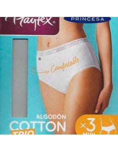 pack de tres bragas para mujer en algodón blanco princesa by playtex p04al
