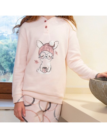 pijama de niña en punto milano modelo gato friolero muslher