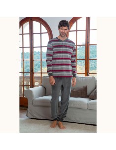 pijama de hombre en terciopelo muslher gris de rayas 235603