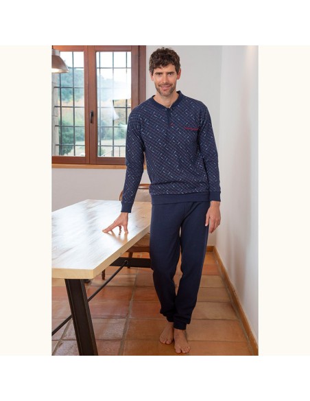 pijama de invierno para hombre en punto milano muslher en marino modelo rombos