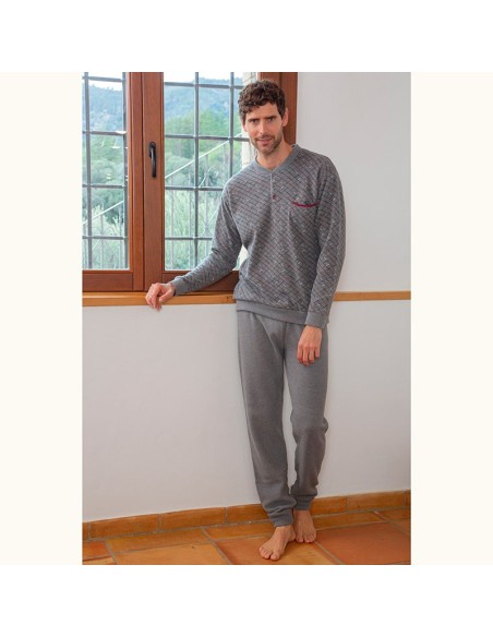 pijama para hombre de invierno muslher modelo rombos en gris