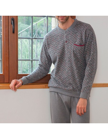 pijama de hombre en punto milano muslher en gris modelo rombos