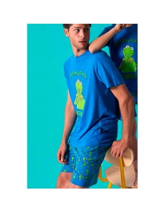 pijama de hombre para verano de algodón en manga corta admas rana gustavo azul eléctrico