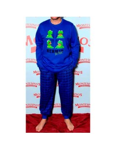 pijama de hombre para invierno en algodón admas rana gustavo en azul