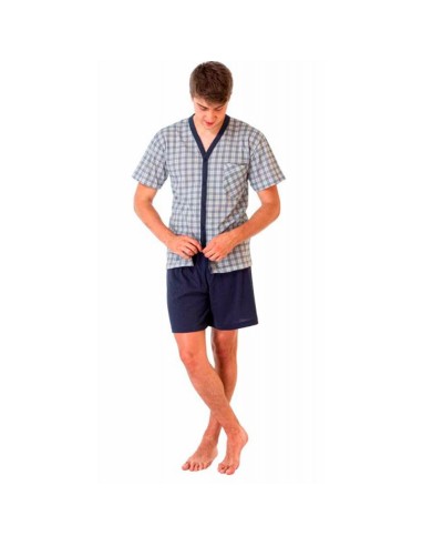 pijama para hombre de verano abierto y con bolsillo modelo cork de dormen en cuadros