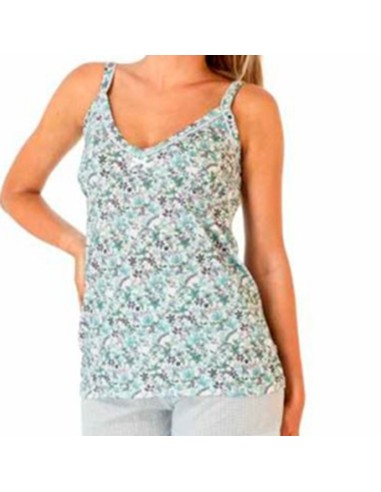 pijama en algodón para mujer de tirantas leniss flor verde