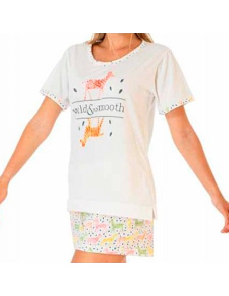 pijama de manga corta para mujer en algodon leniss 4040