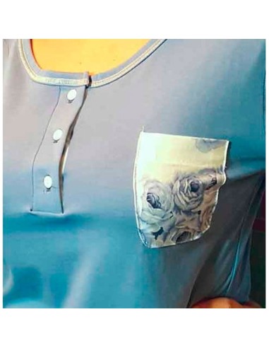 pijama de mujer con bolsillo en algodón fino rosa azul leniss