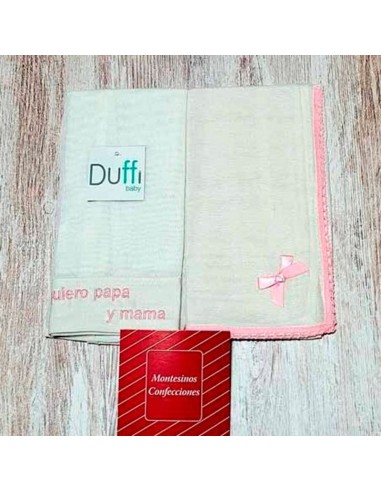 gasas bordadas para bebe en rosa y blanco pack de 2 duffi