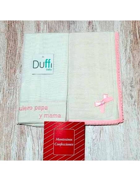 gasas bordadas para bebe en rosa y blanco pack de 2 duffi