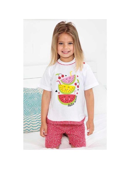 pijama de verano infantil para niña en manga corta muslher modelo melones rosas