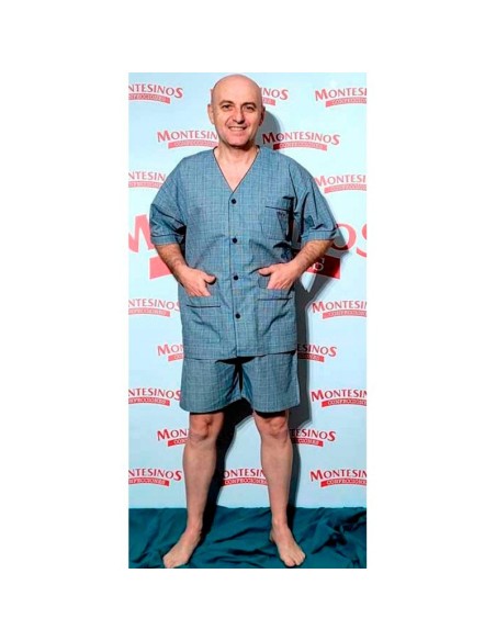 pijama de hombre abierto en tela con bolsillo muslher modelo cuadros
