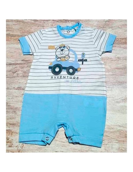 pelele para bebe niño de verano en manga corta muslher modelo coche azul