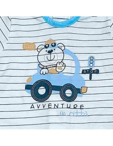 pelele de bebé para verano en manga corta modelo coche azul de muslher