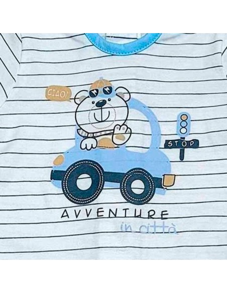 pelele de bebé para verano en manga corta modelo coche azul de muslher