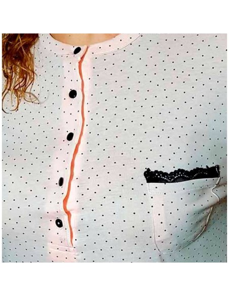 pijama de mujer con bolsillo de manga larga fino muslher modelo rosa topos