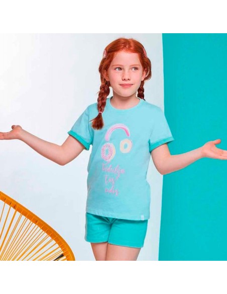 pijama de niña en algodón de manga corta modelo donuts muydemi