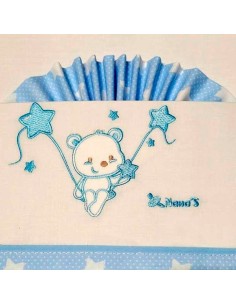 sabanas para coche de bebe en algodon modelo oso estrellas blanco-azul nanas