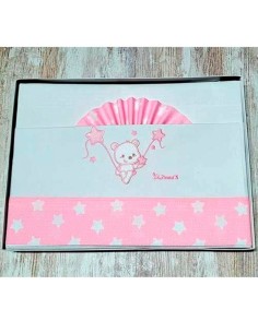 sabanas de carrito para bebe oso estrellas blanco-rosa nanas