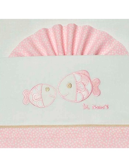 sabanas para carrito de bebe en blaco-rosa modelo peces nanas