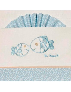 sabanas para coche de bebe en tela modelo peces en blanco-azul nanas