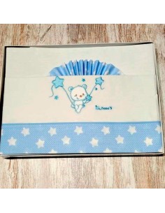 sabanas para cuna de bebe modelo oso estrellas blanco-azul nanas