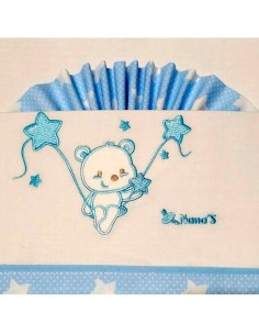 sabanas para cuna de bebe modelo oso estrellas blanco-azul nanas