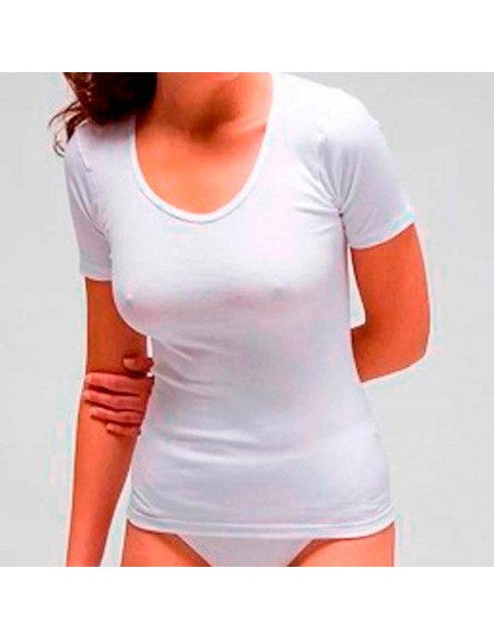 camiseta interior de mujer en manga corta de algodón elástico rapife 2208