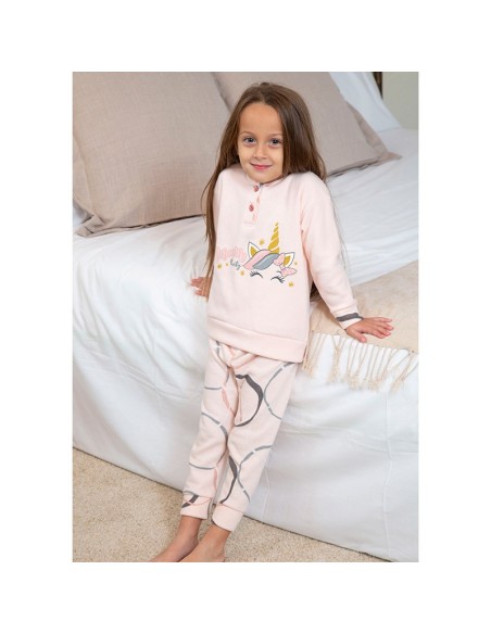 pijama infantil para niña de invierno en punto milano unicornio de muslher