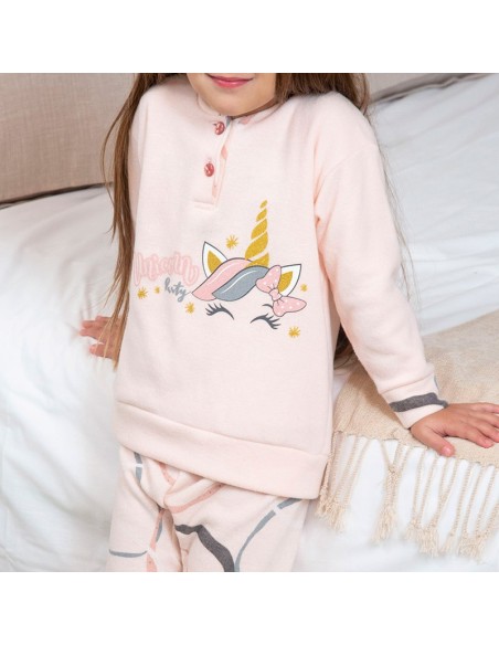 pijama de niña unicornio para invierno muslher en algodón térmico