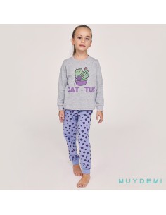 pijama para niña en algodón cálido de invierno muydemi 670044 gato cactus