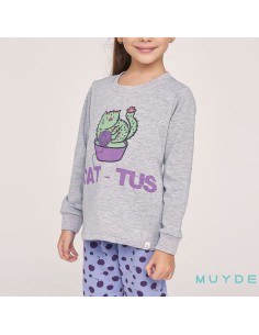 pijama para niña en algodón cálido de invierno muydemi 670044 gato cactus