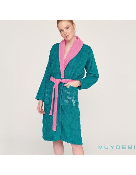 albornoz en algodón de mujer muydemi esmeralda