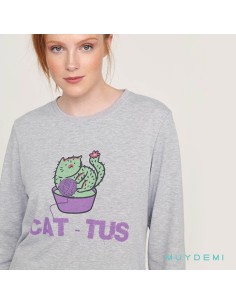 pijama para mujer en algodon calido muydemi 270006 gato cactus