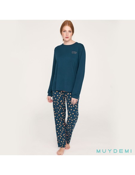 pijama de mujer para entre tiempo en tejido modal muydemi modelo lunares salmón