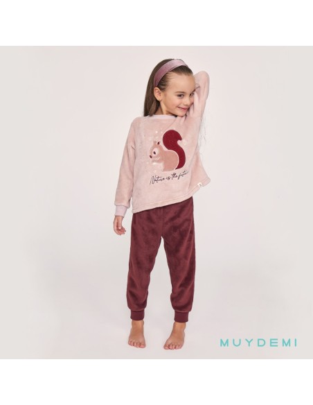 pijama de niña para invierno en coralina muydemi modelo ardilla