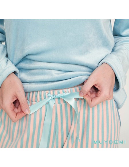 pantalon con cordon del pijama en terciopelo elástico muydemi dulces sueños