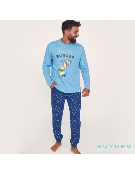 pijama de hombre en algodón cálido burguer de muydemi