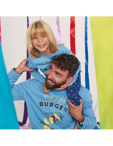 pijamas a juego modelo burguer de muydemi de hombre y niño