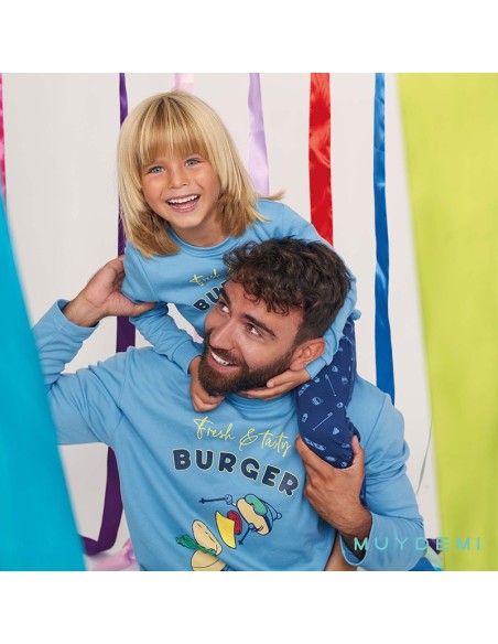 pijamas a juego modelo burguer de muydemi de hombre y niño