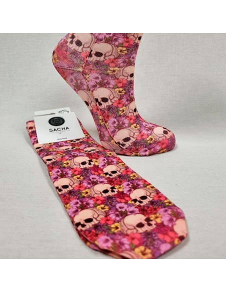 sacha calcetin de mujer sin costuras calaveras y flores