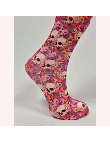 sacha calcetin para mujer calaveras y flores sin costuras