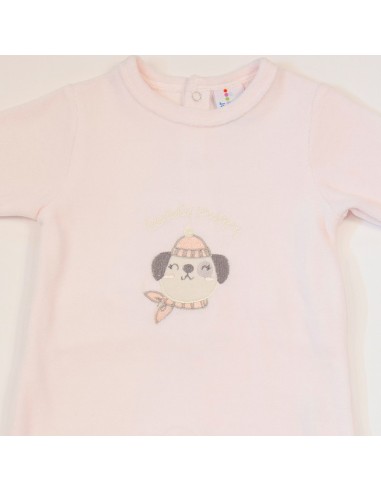 pelele para bebe niña de invierno muslher modelo perro friolero en terciopelo rosa